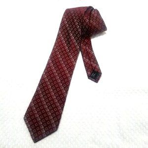 J Ferrar Maroon and Gold Diamond Print Silk Tie